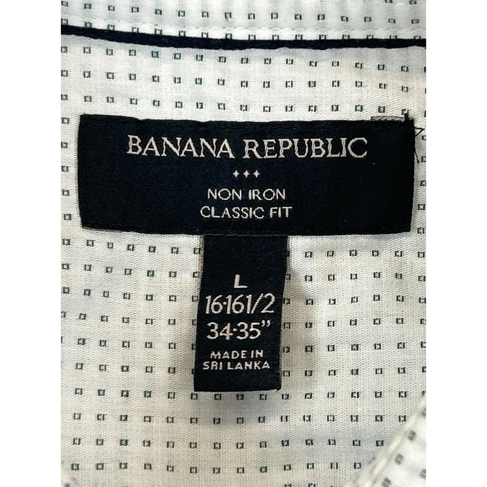 Banana Republic Shirt Mens L White‎ Green Dot Pattern Button Down Long Sleeve